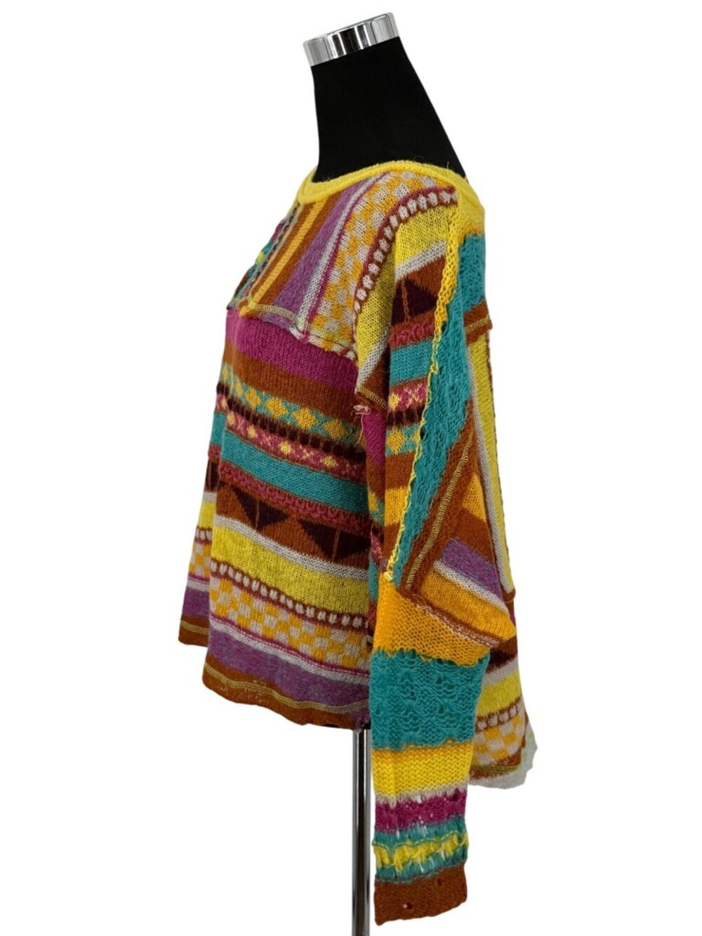 NWT Free People Bright Multicolored Knit Poncho Sweater M| Boho Whimsigoth Indie - Picture 14 of 16